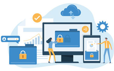 Illustration of different screens with locks on them